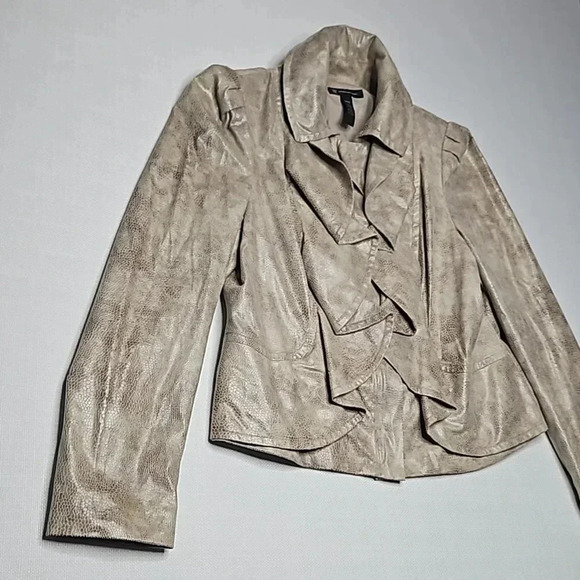 INC International Concepts Faux Snakeskin Beige Ruffle Puff Sleeve Jacket - Picture 2 of 16